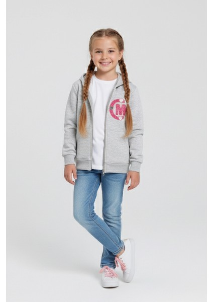 Kapüşonlu Kız Çocuk Kalın Fermuarlı Sweatshirt - 60705