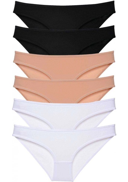 6 Adet Süper Eko Set Likralı Kadın Slip Külot Siyah Ten Beyaz