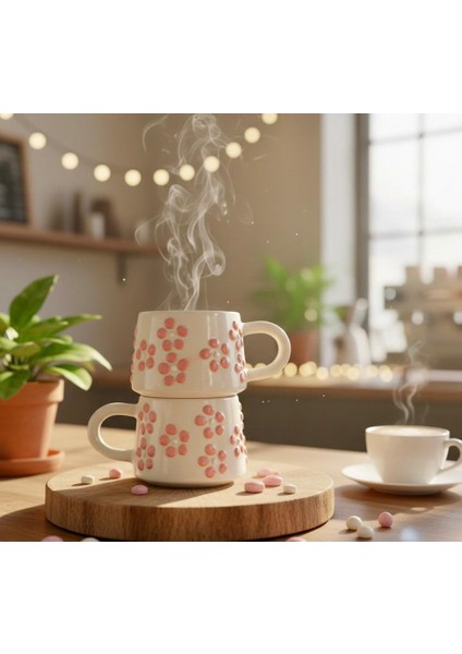 El Yapımı Pembe Papatya Desenli 2'li Kupa Bardak 200 ml fiyatları