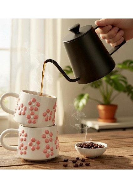 El Yapımı Pembe Papatya Desenli 2'li Kupa Bardak 200 ml fırsatları