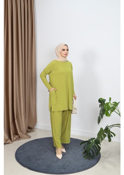 Yanları Cepli Sandy Pantolonlu Takım modelleri