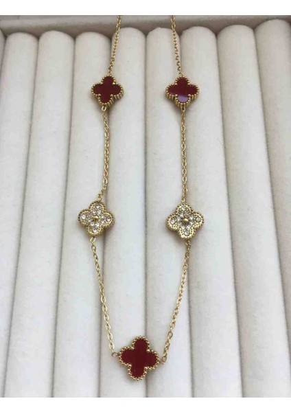316L Gold Bordo Taşlı Çelik Kolye fiyatları