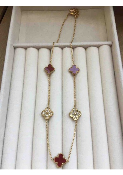 316L Gold Bordo Taşlı Çelik Kolye modelleri