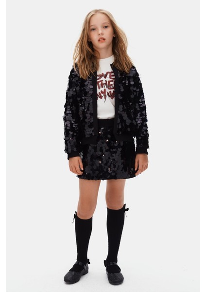 Kız Çocuk Pullu Ceket 8-14 Yaş Siyah