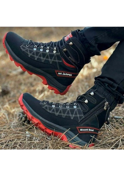 2224-JAMPER Anatomik Kaydırmaz Tabanlı Soft Shell Outdoor Trekking Erkek Fermuarlı Spor Bot - NKT02224-SIYAH-KIRMIZI-41 fırsatları