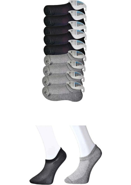 Siyah ve Gri Erkek Görünmez Çorap 9 Çift