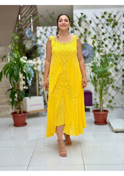 VL1046 Kolsuz Vual Elbise Sarı fiyatları