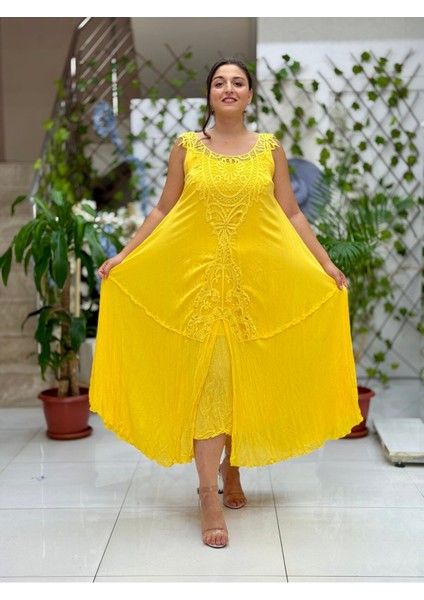VL1046 Kolsuz Vual Elbise Sarı modelleri