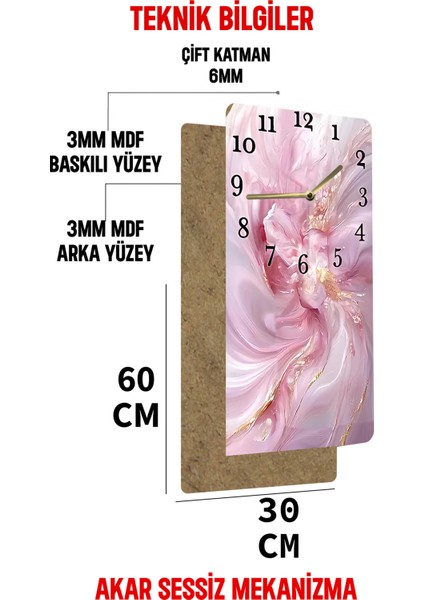 30X60 cm Mdf Tablo Saat – Pembe Çiçek Desenli, Sessiz Mekanizmalı, Uv Baskılı – USD166 indirimleri