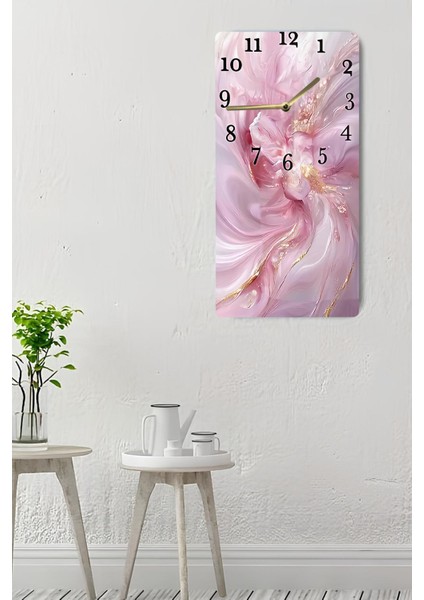 30X60 cm Mdf Tablo Saat – Pembe Çiçek Desenli, Sessiz Mekanizmalı, Uv Baskılı – USD166