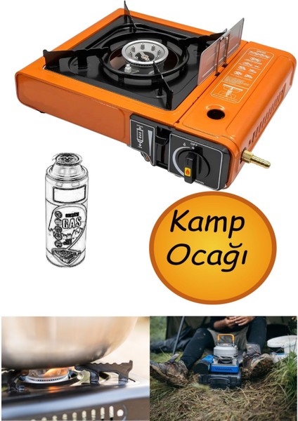 Portatif Taşınabilir Kamp Ocağı Tek Gözlü Turuncu Renk Kartuşlu Tüp Bağlantılı Gezi Piknik Ocak Mft.