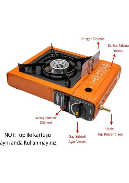 Portatif Taşınabilir Kamp Ocağı Tek Gözlü Turuncu Renk Kartuşlu Tüp Bağlantılı Gezi Piknik Ocak Mft. fiyatları