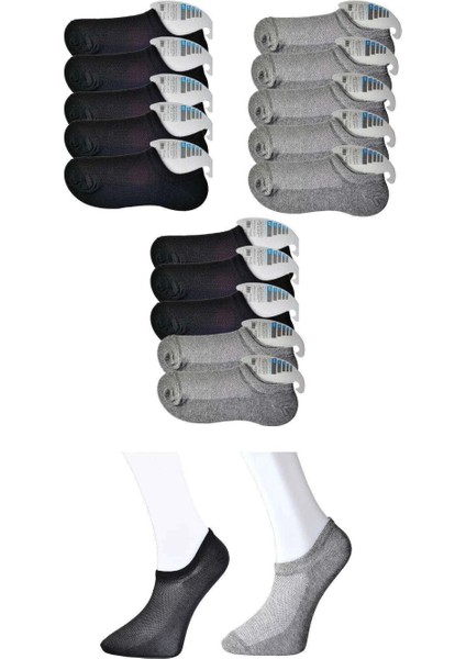 Siyah ve Gri Erkek Görünmez Çorap 15 Çift