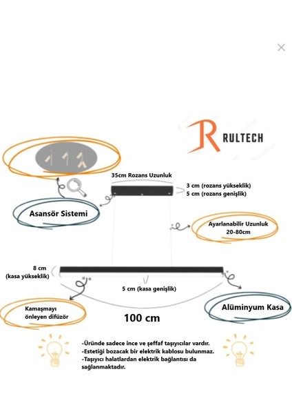 Magro 100CM ( Siyah Kasa,Beyaz Işık 6500K ) Sarkıt Modern LED Avize, Salon, Mutfak, Masa modelleri