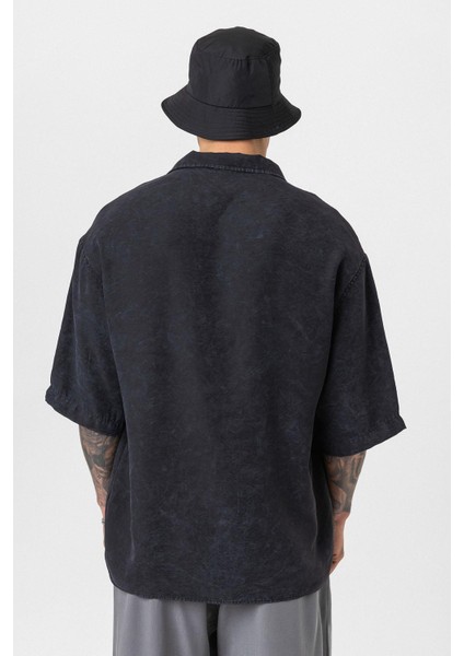 Yıkamalı Oversize Kısa Kol Gömlek Siyah indirimleri