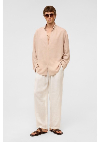 Oversize Uzun Kollu Keten Gömlek Bej fiyatları