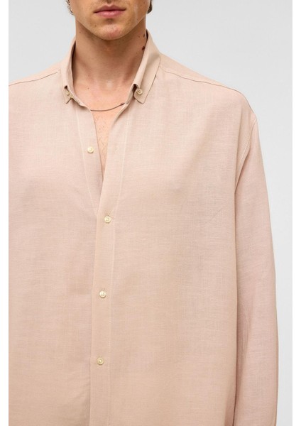 Oversize Uzun Kollu Keten Gömlek Bej indirimleri