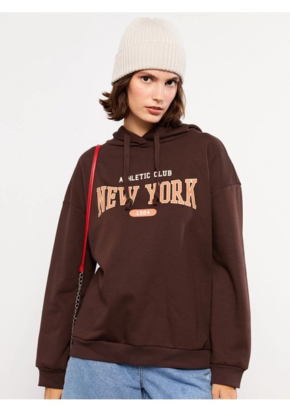Lcw Vision Kahverengi Baskılı Kadın Kalın Hoodie