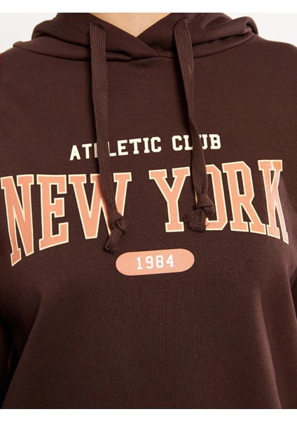 Lcw Vision Kahverengi Baskılı Kadın Kalın Hoodie fırsatları