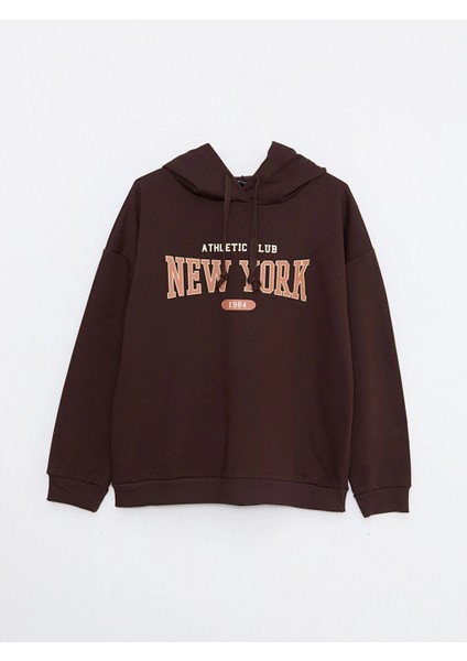 Lcw Vision Kahverengi Baskılı Kadın Kalın Hoodie