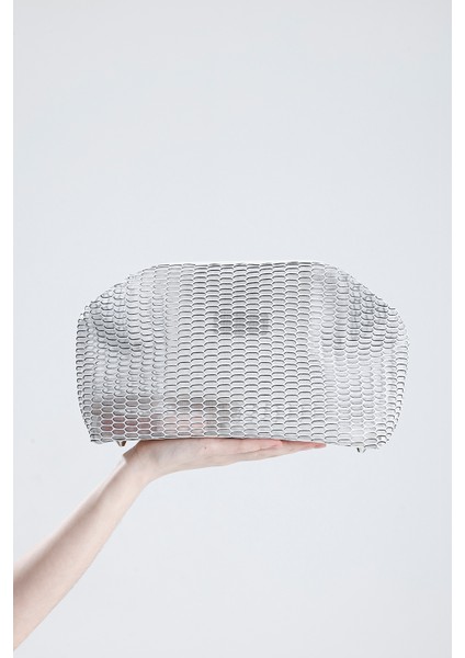Kadın Beyaz Petek Desenli Şeffaf Clutch El Çantası