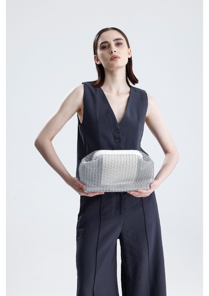 Kadın Beyaz Petek Desenli Şeffaf Clutch El Çantası modelleri