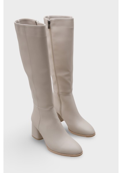 Oval Burunlu Yandan Fermuarlı Topuklu Kadın Çizme