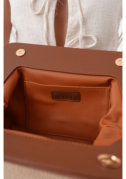 Kadın Kahve Deri Detaylı Jüt Clutch El Çantası fırsatları