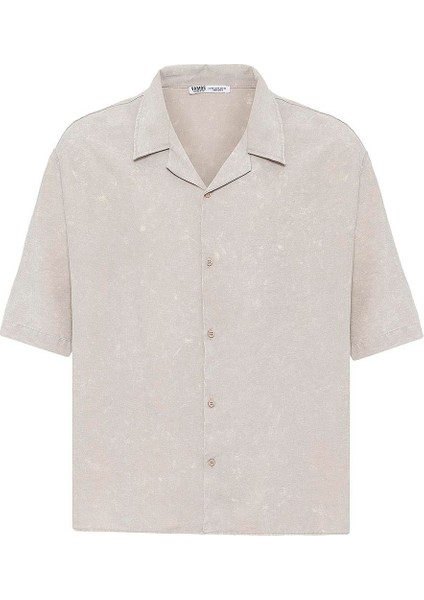 Yıkamalı Oversize Kısa Kol Gömlek Bej fiyatları