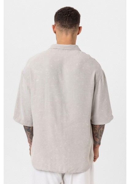 Yıkamalı Oversize Kısa Kol Gömlek Bej indirimleri