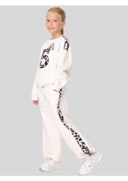 Kız Çocuk Leopar Takım 7-14 Yaş Ekru modelleri