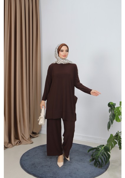 Yanları Cepli Sandy Pantolonlu Takım