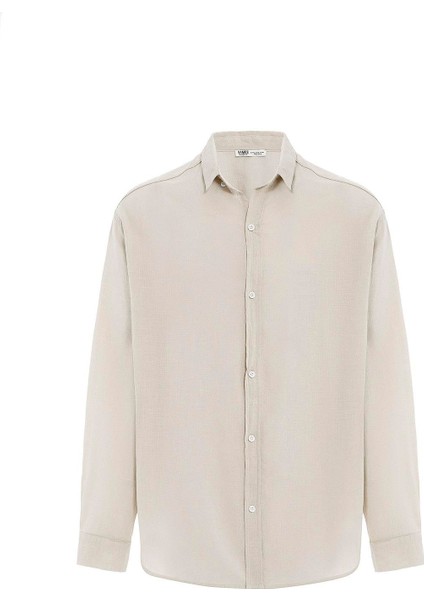 Basic Oversize Pamuk Keten Gömlek Bej fiyatları