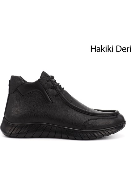 Erkek Siyah Fermuarlı Hakiki Deri Outdoor Bot