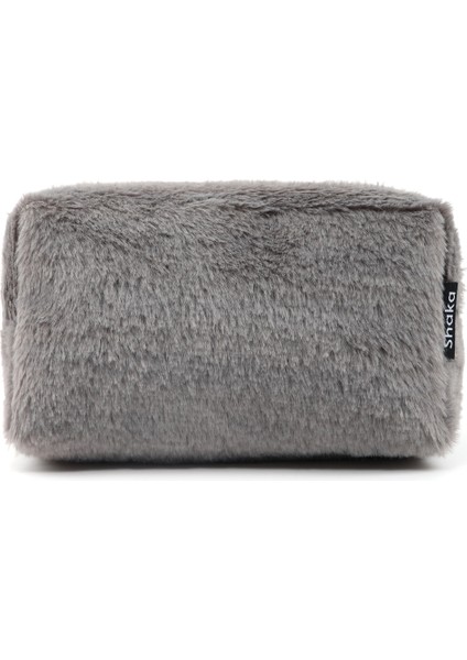 Gri SHK244 Peluş Kumaş ,fermuarlı Tek Bölmeli ,seyahat ve Makyaj Çantası