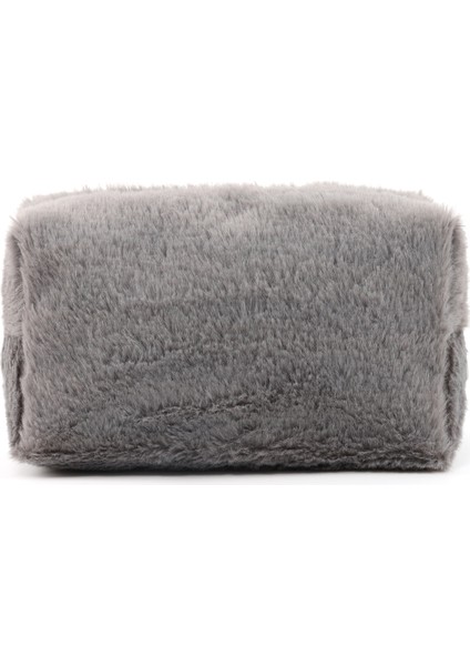 Gri SHK244 Peluş Kumaş ,fermuarlı Tek Bölmeli ,seyahat ve Makyaj Çantası modelleri