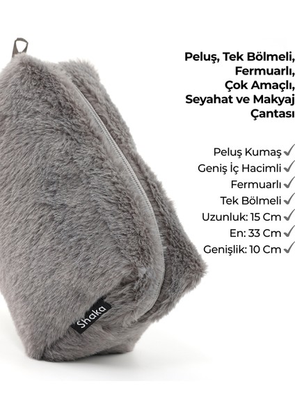 Gri SHK244 Peluş Kumaş ,fermuarlı Tek Bölmeli ,seyahat ve Makyaj Çantası indirimleri