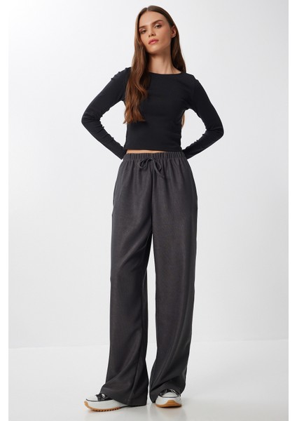 Geniş Paça Fitilli Örme Pantolon LMW0031 Antrasit