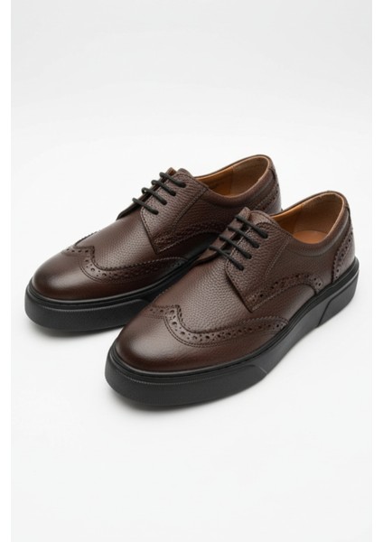 Kahverengi %100 Hakiki Deri Ultra Rahat Erkek Günlük Ayakkabı LUASS27AL0048