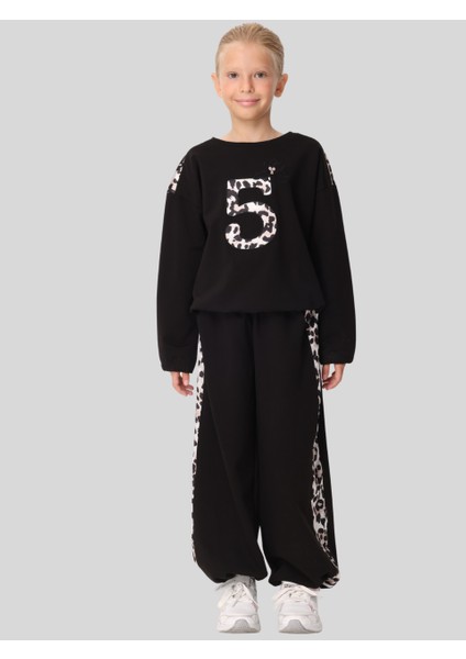 Kız Çocuk Leopar Takım 7-14 Yaş Siyah