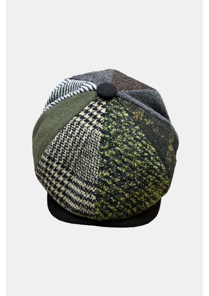 Erkek Patchwork Tweed Yün Kasket Ingiliz Newsboy Şapka