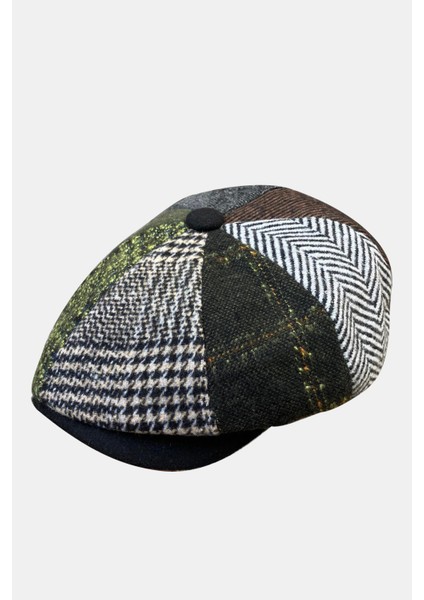 Erkek Patchwork Tweed Yün Kasket Ingiliz Newsboy Şapka