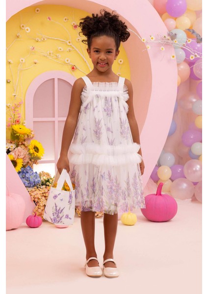 Pamina Kız Çocuk Fırfırlı Elbise 3-7 Yaş Lila