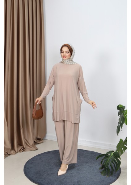 Yanları Cepli Sandy Pantolonlu Takım