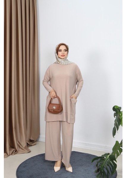 Yanları Cepli Sandy Pantolonlu Takım modelleri