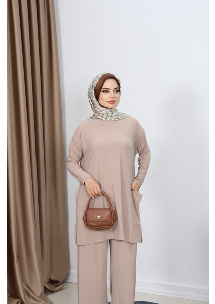 Yanları Cepli Sandy Pantolonlu Takım