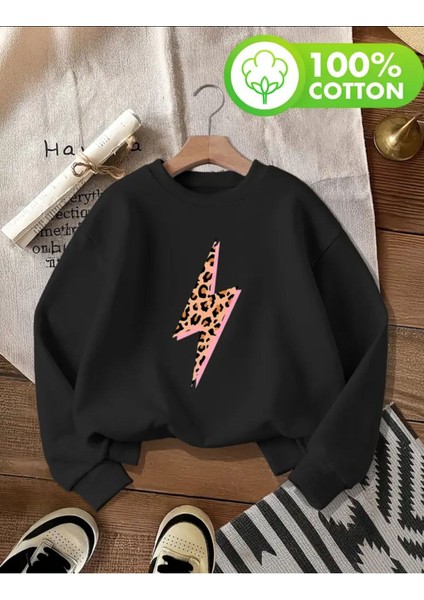 Lıghtnıng Desen Detaylı Bisiklet Yaka Içi Polarlı Sweatshirt