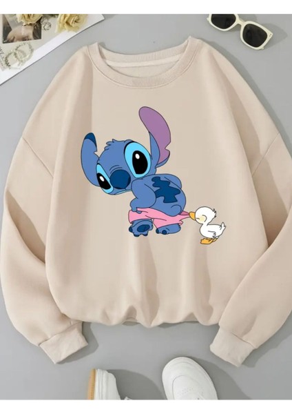 Baskılı Bisiklet Yaka Içi Polarlı Sweatshirt