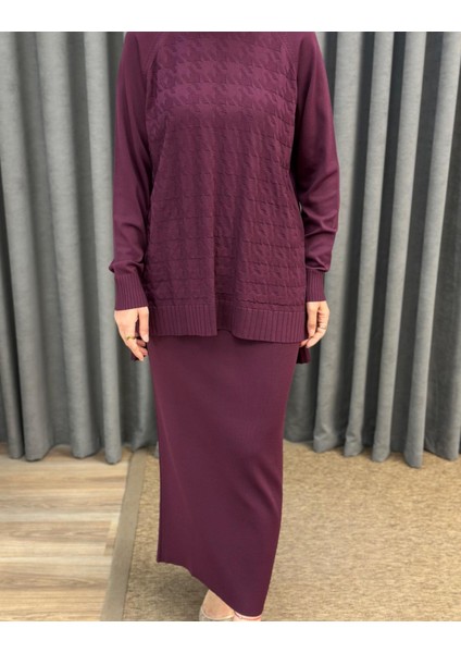 Nuss 1350 Kazayağı Desenli Tunik Kalem Etekli Merserize Takım modelleri