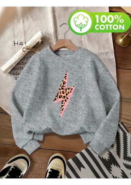 Lıghtnıng Desen Detaylı Bisiklet Yaka Içi Polarlı Sweatshirt